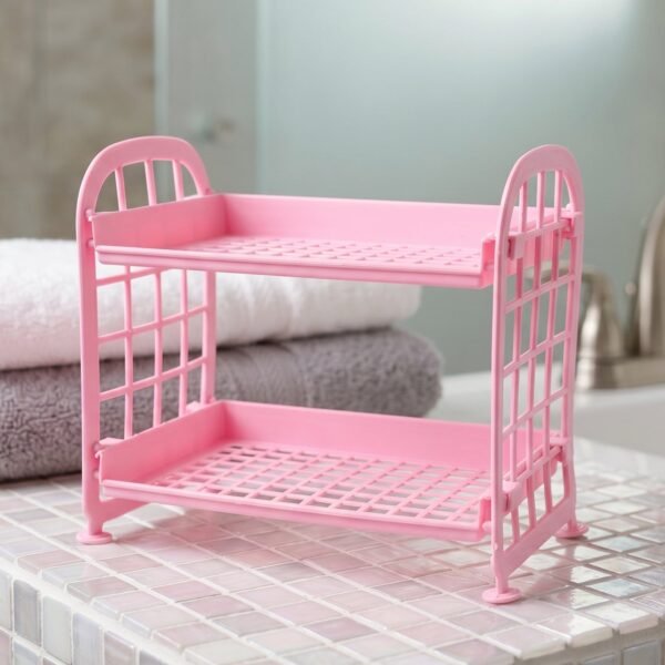 Small Plastic Storage Rack – Space-Saving 2-Tier Organizer