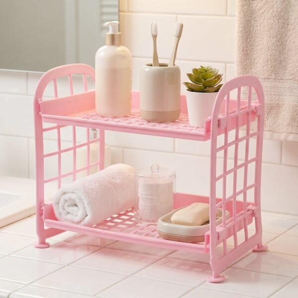 Small Plastic Storage Rack – Space-Saving 2-Tier Organizer