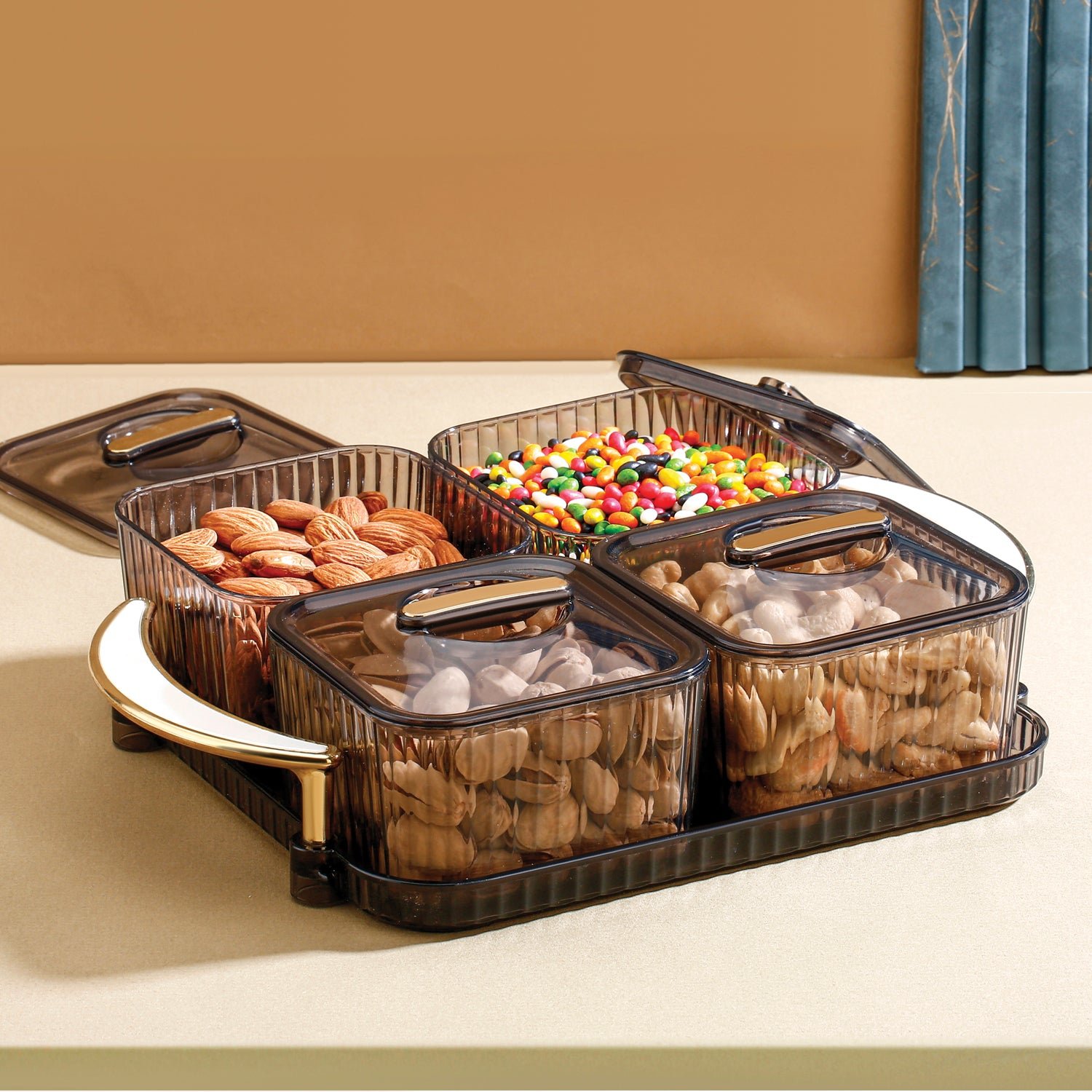 Dryfruit Storage Box – Luxury 4-Piece Airtight Set with Tray