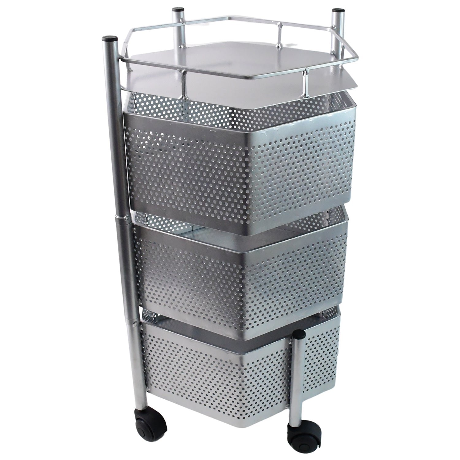 Kitchen Storage Trolley – Premium 3-Layer Hexagon Metal Organizer with Wheels