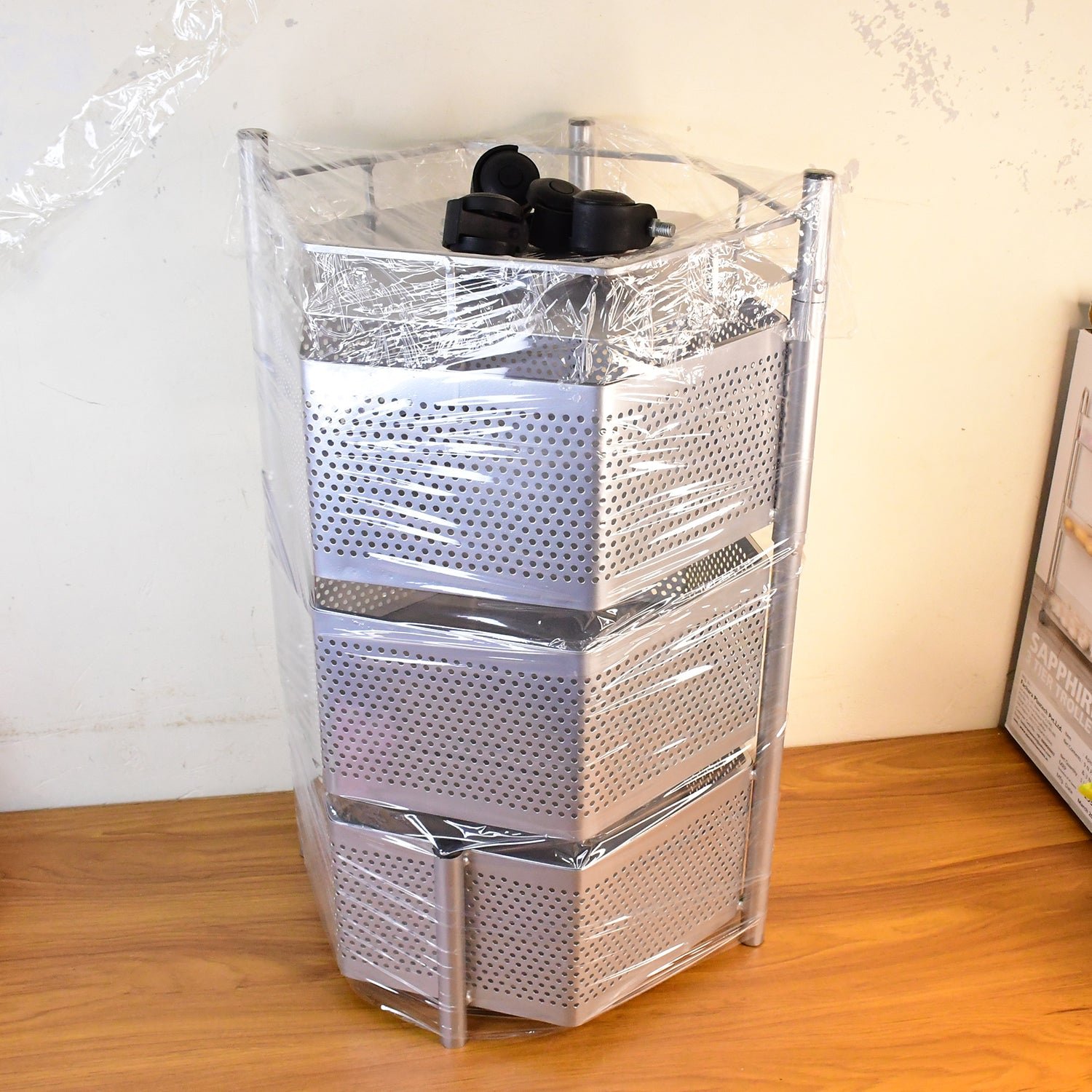 Kitchen Storage Trolley – Premium 3-Layer Hexagon Metal Organizer with Wheels