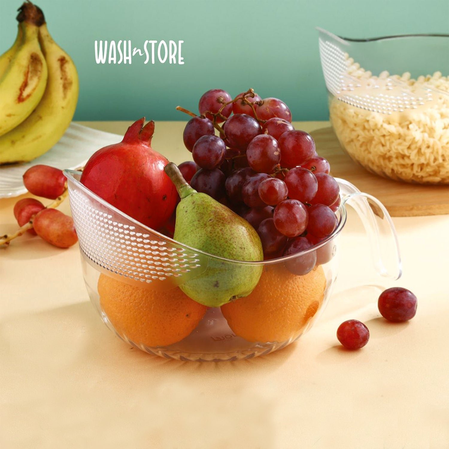 Transparent Plastic Bowl with Handle – Large Multipurpose Kitchen Basket