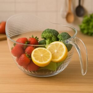 Transparent Plastic Bowl with Handle – Large Multipurpose Kitchen Basket