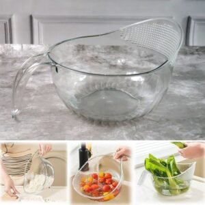 Transparent Plastic Bowl with Handle – Large Multipurpose Kitchen Basket