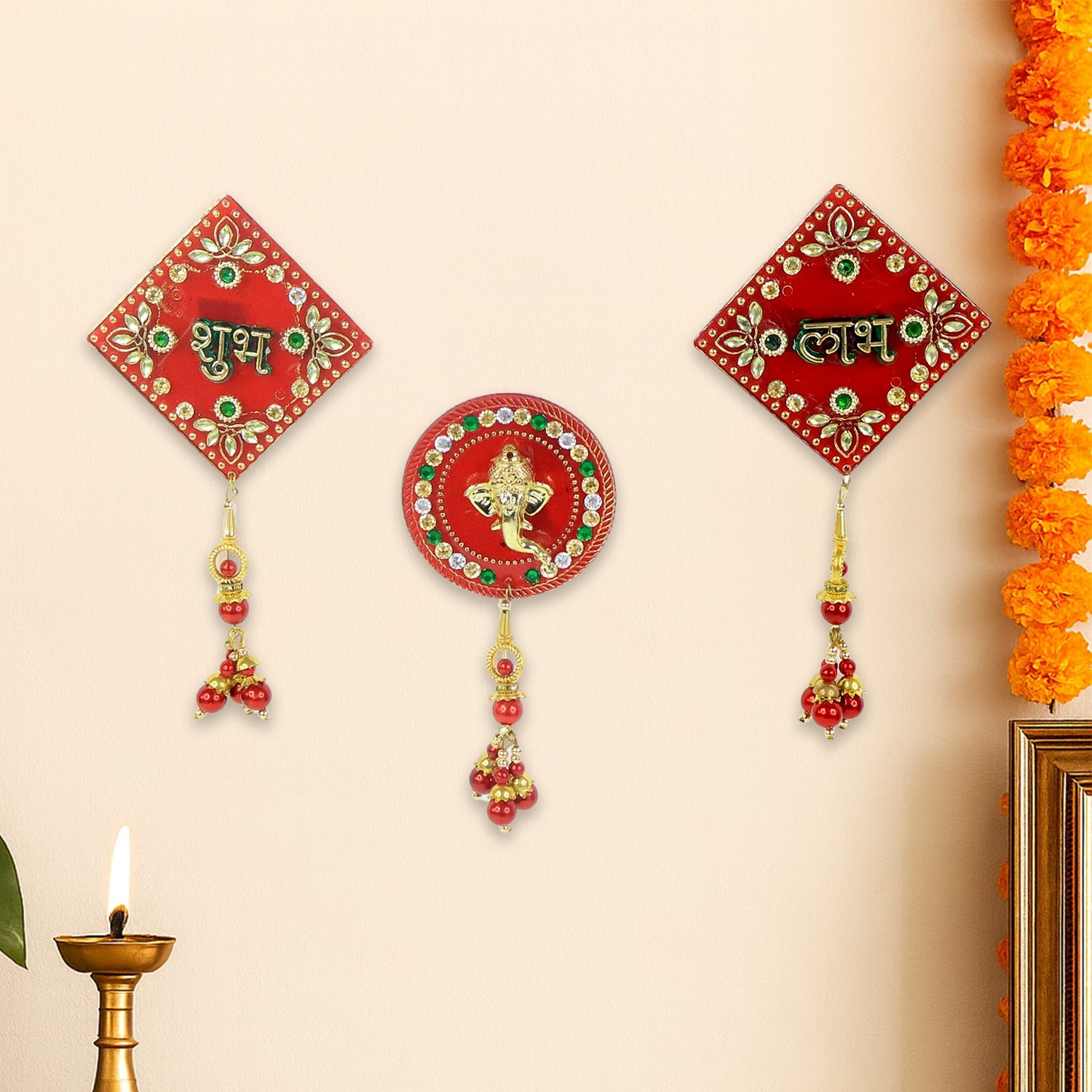 Shubh Labh Ganesh Wall Hanging Set – Auspicious 3-Piece Decor