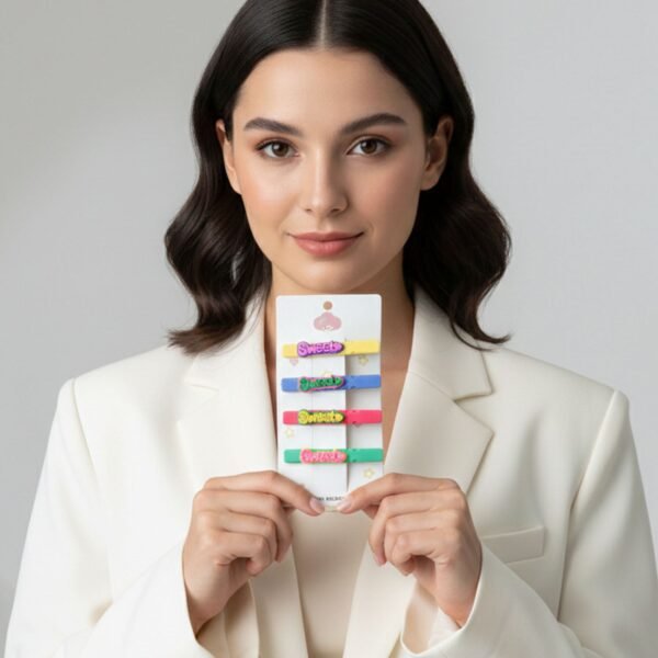 SweetHairclip-02 Sweet Text Hair Clip Set – Trendy Lightweight Fashion Pins (4 Pc)