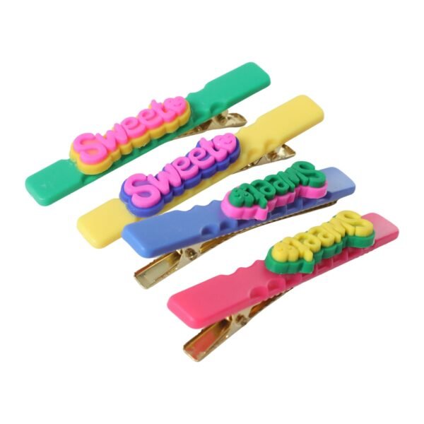 SweetHairclip-04 Sweet Text Hair Clip Set – Trendy Lightweight Fashion Pins (4 Pc)