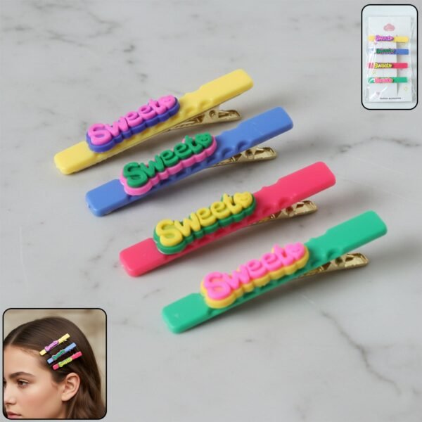 SweetHairclip-WOKSU-01 Sweet Text Hair Clip Set – Trendy Lightweight Fashion Pins (4 Pc)