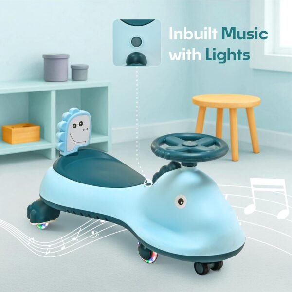 Kids Swing Car Ride On Toy with Music, Blue Shark Design Magic Twist Car (1 Pc)