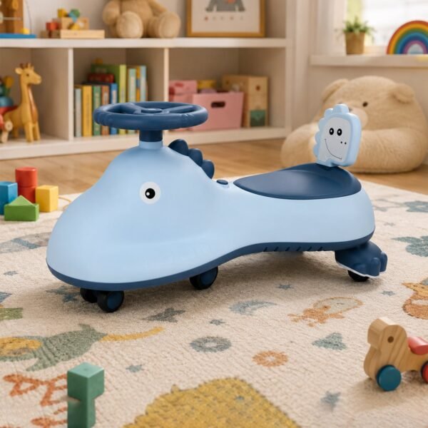 Kids Swing Car Ride On Toy with Music, Blue Shark Design Magic Twist Car (1 Pc)