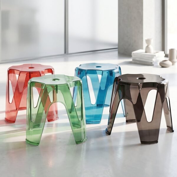 Transparent Plastic Stool Set – Indoor Outdoor Stackable 4 Pc