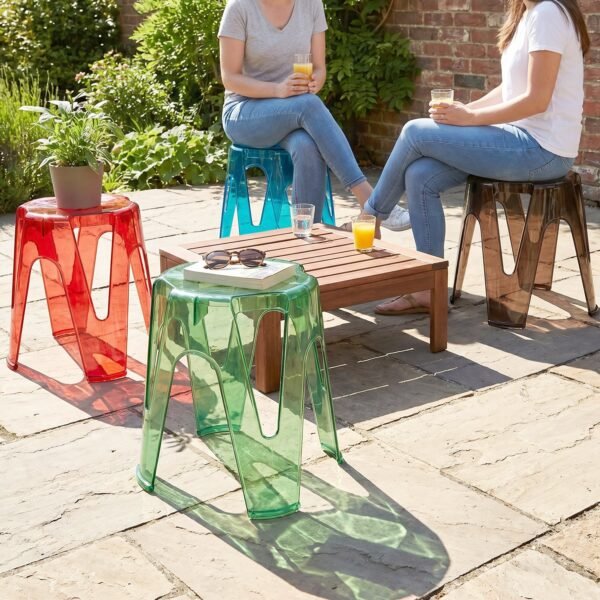 Transparent Plastic Stool Set – Indoor Outdoor Stackable 4 Pc