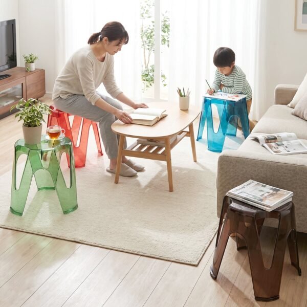 Transparent Plastic Stool Set – Indoor Outdoor Stackable 4 Pc