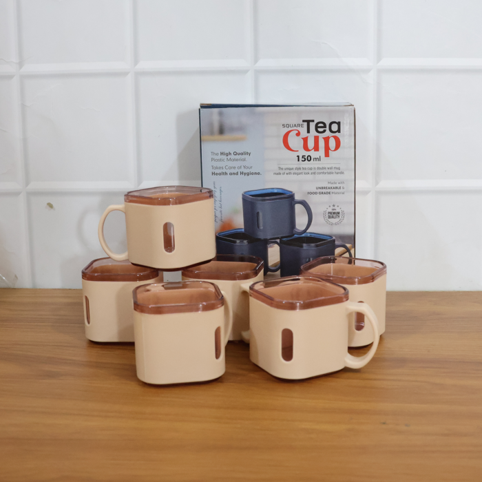 Square Tea Cup Set – Premium 6-Piece Lightweight 150ml