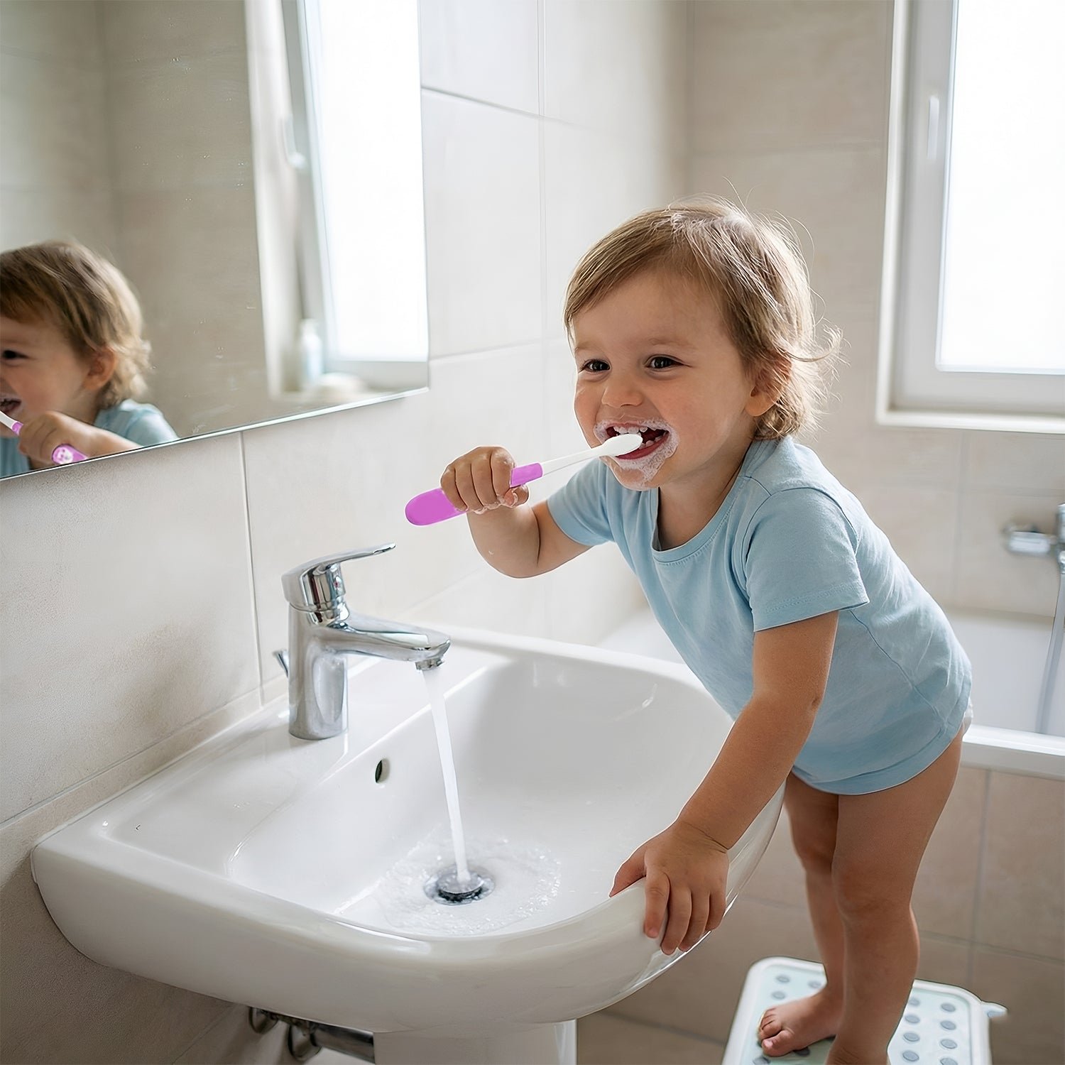 Kids Toothbrush – Panda Design with Fun Motorcycle Toy Set