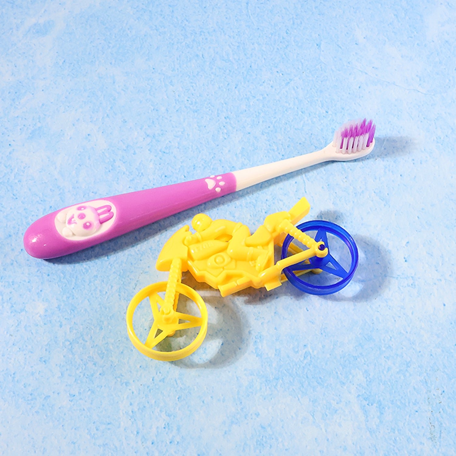 Kids Toothbrush – Panda Design with Fun Motorcycle Toy Set