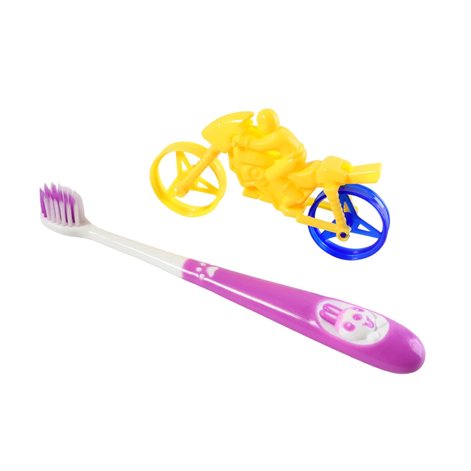 Kids Toothbrush – Panda Design with Fun Motorcycle Toy Set