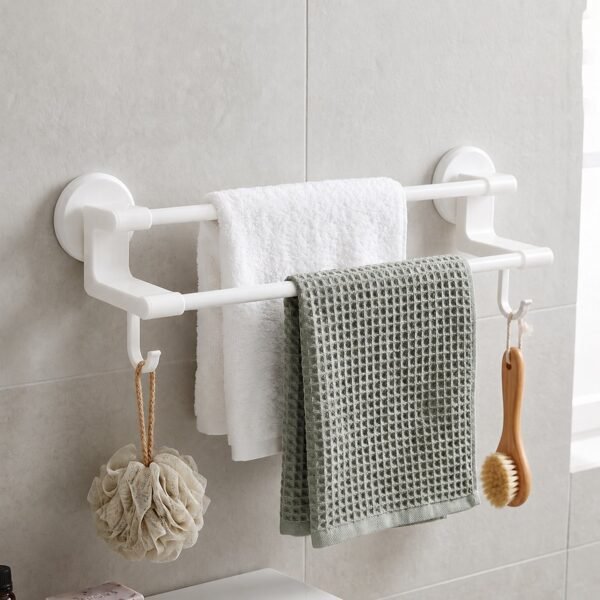 Wall Mounted Double Bar Towel Holder Rack with Side Hooks (1 Pc)