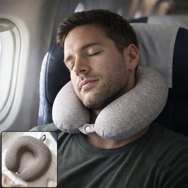 TravelNeckPillow01-01_63da8e34-5c56-4396-a413-d079dd9a6e81.jpg U Shaped Soft Travel Neck Pillow Grey Melange Head Neck Support (1 Pc)