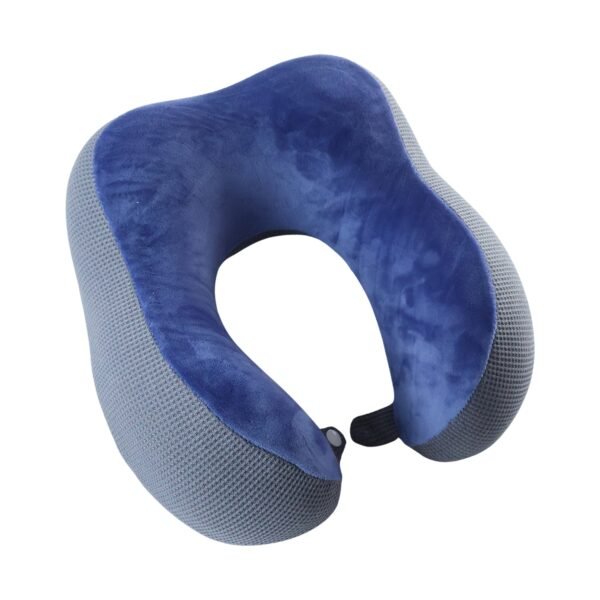 U Shaped Memory Foam Neck Pillow Blue Grey Travel Pillow with Snap (1 Pc)
