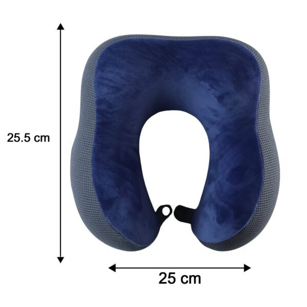 U Shaped Memory Foam Neck Pillow Blue Grey Travel Pillow with Snap (1 Pc)