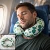 U Shaped Neck Pillow Green Leaf Print Travel Pillow Soft Head Support (1 Pc)