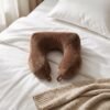 Men's U Shaped Soft Brown Plush Travel Neck Pillow for Head Support (1 Pc)