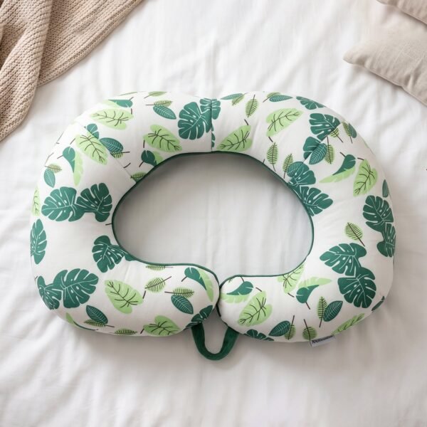 U Shaped Neck Pillow Green Leaf Print Travel Pillow Soft Head Support (1 Pc)