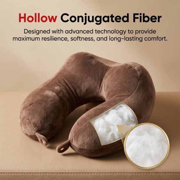 Men's U Shaped Soft Brown Plush Travel Neck Pillow for Head Support (1 Pc)