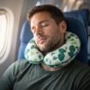 U Shaped Neck Pillow Green Leaf Print Travel Pillow Soft Head Support (1 Pc)