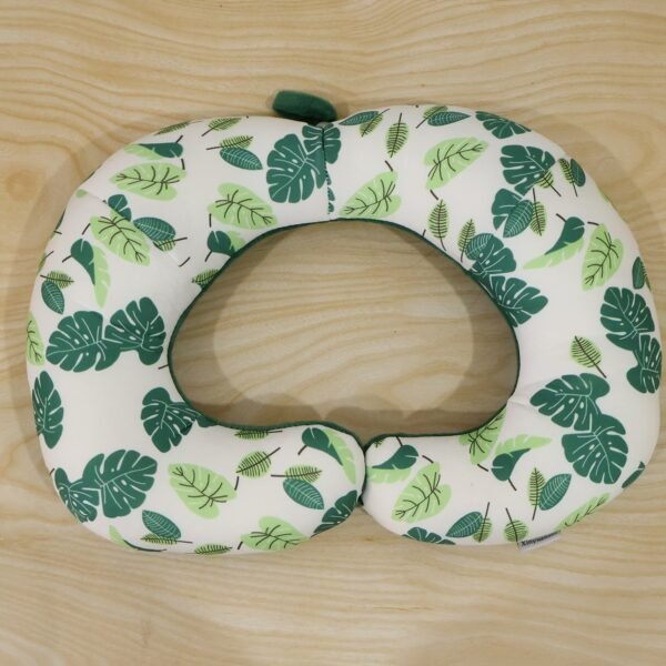 U Shaped Neck Pillow Green Leaf Print Travel Pillow Soft Head Support (1 Pc)