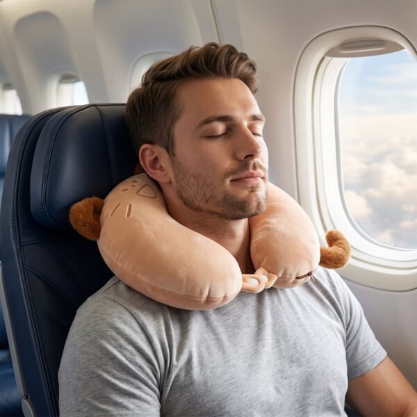 U-Shaped Travel Neck Pillow, Cute Cat Soft Plush Pillow with Ears (1 Pc)