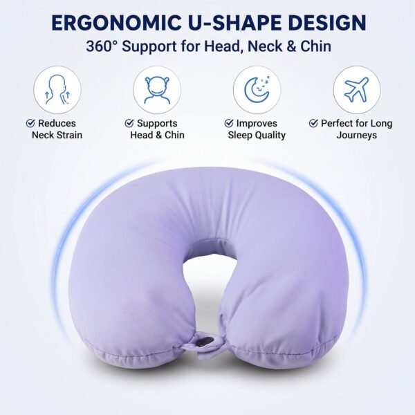 U-Shaped Travel Neck Pillow, Soft Comfortable Support Pillow with Snap Button (1 Pc)