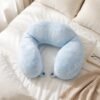 U Shaped Soft Travel Neck Pillow Blue Plush Head Neck Support Cushion (1 Pc)