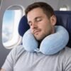 U Shaped Soft Travel Neck Pillow Blue Plush Head Neck Support Cushion (1 Pc)