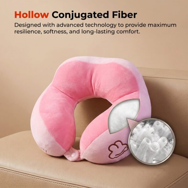 U Shaped Travel Neck Pillow Soft Plush Pink White Head Neck Support (1 Pc)