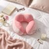 U Shaped Travel Neck Pillow Soft Plush Pink White Head Neck Support (1 Pc)