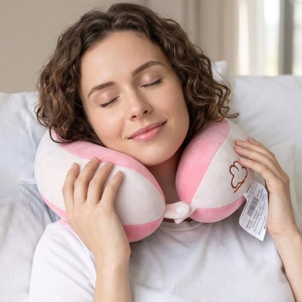 U Shaped Travel Neck Pillow Soft Plush Pink White Head Neck Support (1 Pc)