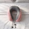 U Shaped Travel Neck Pillow Pink Grey with Drawstring Toggle (1 Pc)