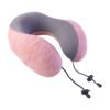 U Shaped Travel Neck Pillow Pink Grey with Drawstring Toggle (1 Pc)