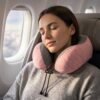 U Shaped Travel Neck Pillow Pink Grey with Drawstring Toggle (1 Pc)