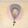 U Shaped Travel Neck Pillow Pink Grey with Drawstring Toggle (1 Pc)