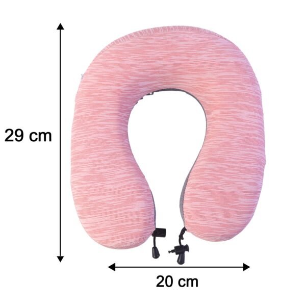 U Shaped Travel Neck Pillow Pink Grey with Drawstring Toggle (1 Pc)