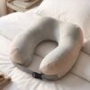 TravelNeckPillow09-05 U Shaped Memory Foam Travel Neck Pillow Beige with Buckle Strap (1 Pc)