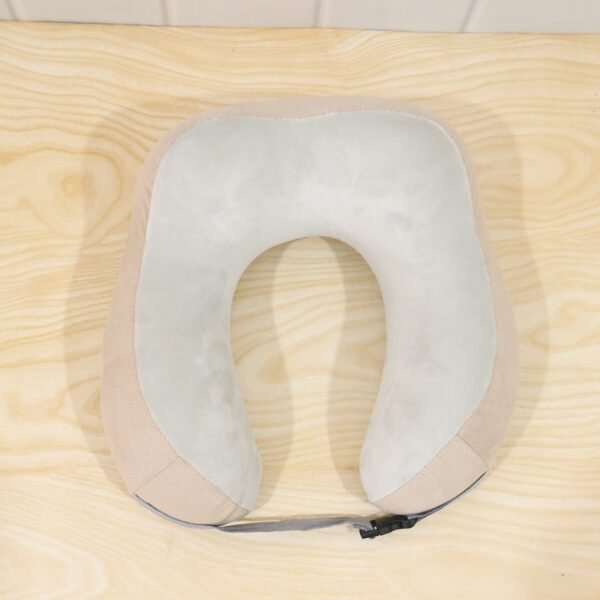 TravelNeckPillow09-live U Shaped Memory Foam Travel Neck Pillow Beige with Buckle Strap (1 Pc)