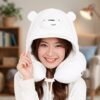 TravelhoodNeckPillow-02.jpg U Shaped Hooded Neck Pillow White Bear Travel Pillow with Hood Cap (1 Pc)