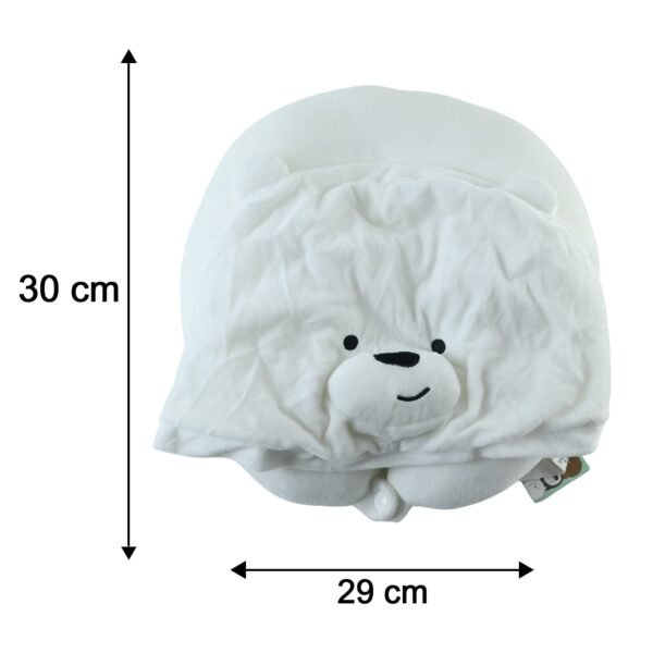 TravelhoodNeckPillow-size.jpg U Shaped Hooded Neck Pillow White Bear Travel Pillow with Hood Cap (1 Pc)