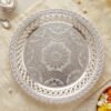 Decorative Silver Serving Tray – Elegant Round Floral Design