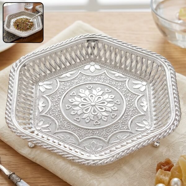 Decorative Silver Serving Tray – Traditional Embossed Floral Design