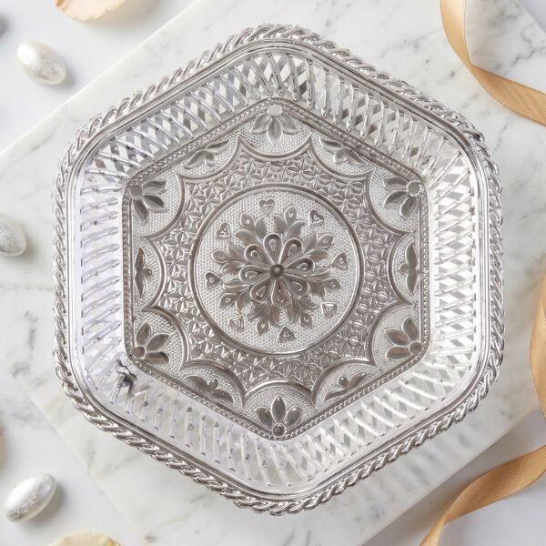 Decorative Silver Serving Tray – Traditional Embossed Floral Design
